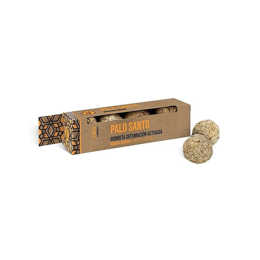Røgelses kugler av Palo Santo med förpackning och två kuglar synliga bredvid