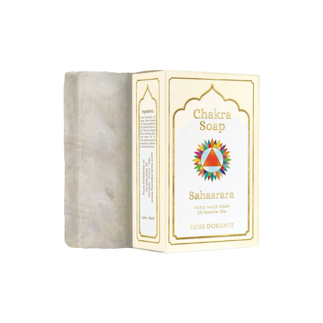 Chakra sæbe 7° chakra Sahasrara FIORE D'ORIENTE handgjord tvål med 2% eteriska oljor för aromaterapi och avslappning