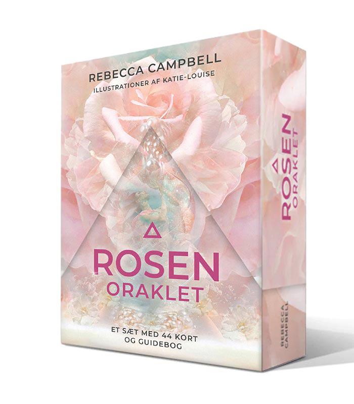 Rosenoraklet af Rebecca Campbell et kortsæt med 44 kort og en guidebog med smukke illustrationer i pasteltoner og blomstermotiver designet til spirituel vejledning