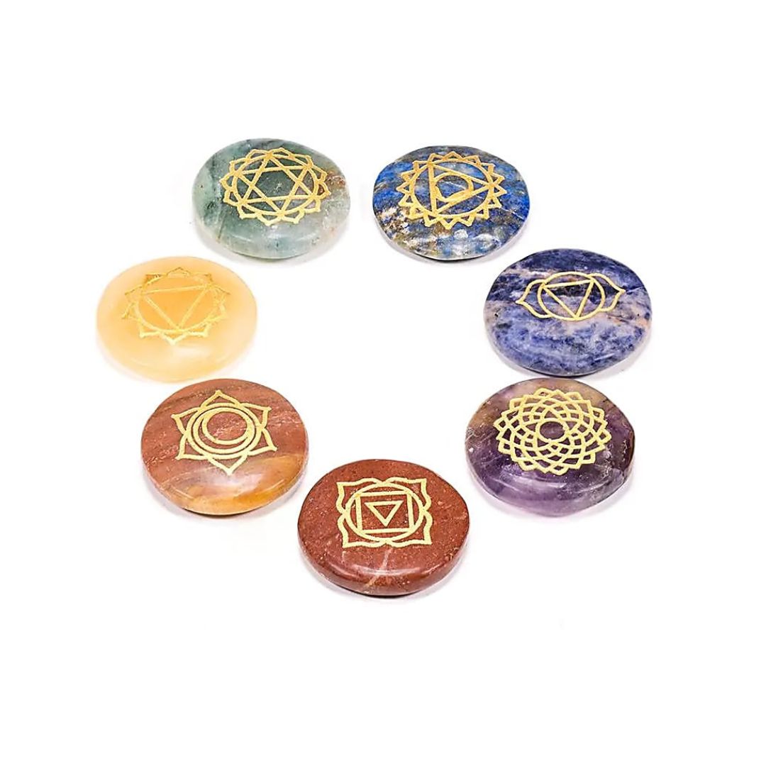 Chakra krystalsæt - runde sten med symboler