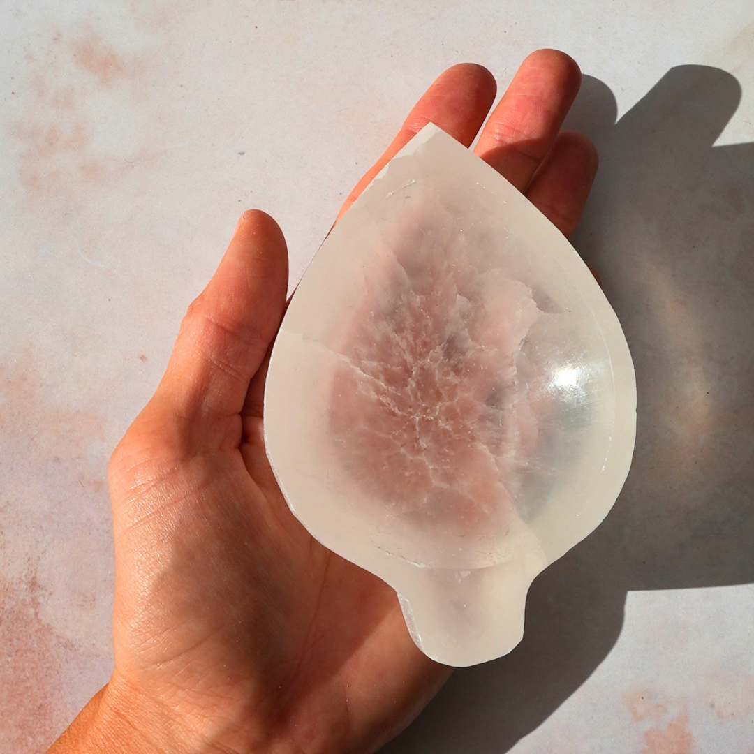 Selenite bowl - leaf-shaped